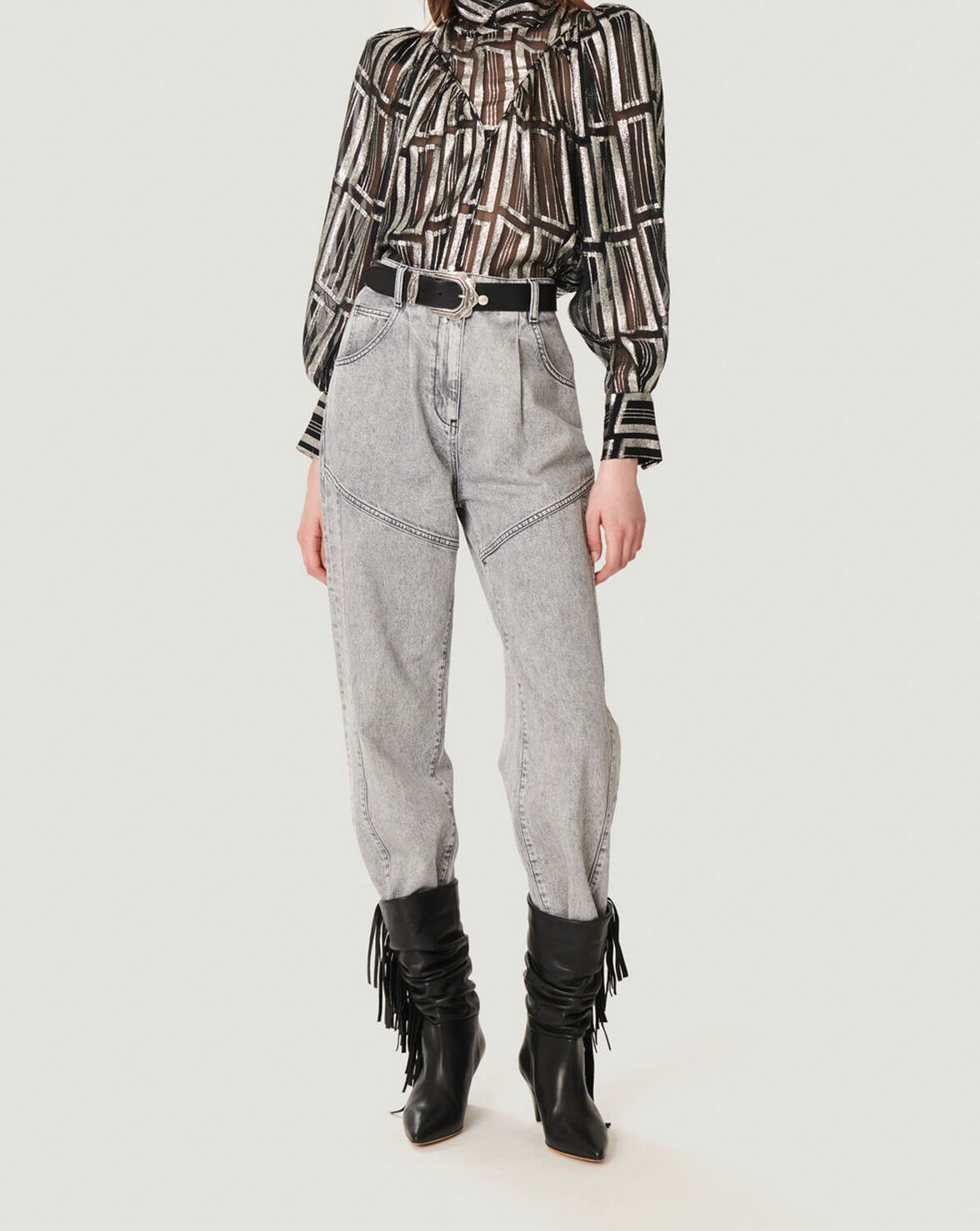 CLAIRETA SHEER METALLIC PRINTED TOP image number null